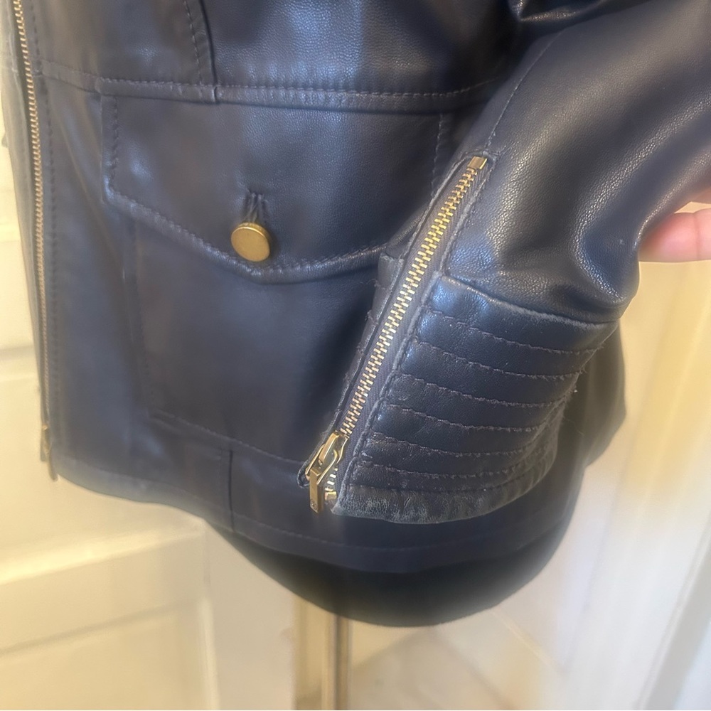 TORY BURCH Lamb Leather Navy Leather Moto Jacket Utility Quiet Luxury Coquette - Picture 3 of 11